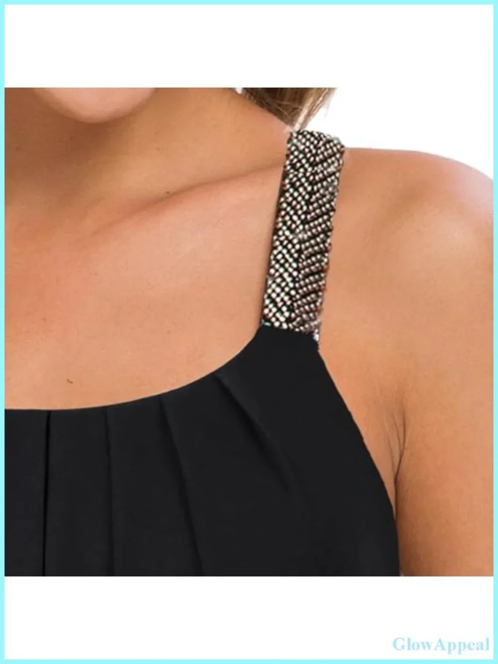 Plus Size Pleated Chiffon Tank Top with Beaded Strap